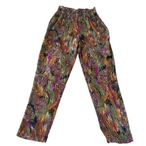 VTG 80s High Waist Rayon Pleated Mom Pants Tapered Leg Parachute Style Sz 5/6